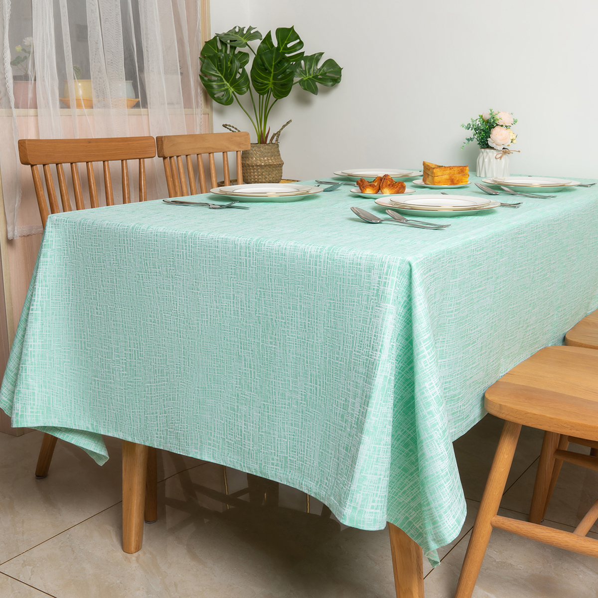 100% Cotton Green Yarn Dyed Imitation Bamboo Yarn Tablecloth