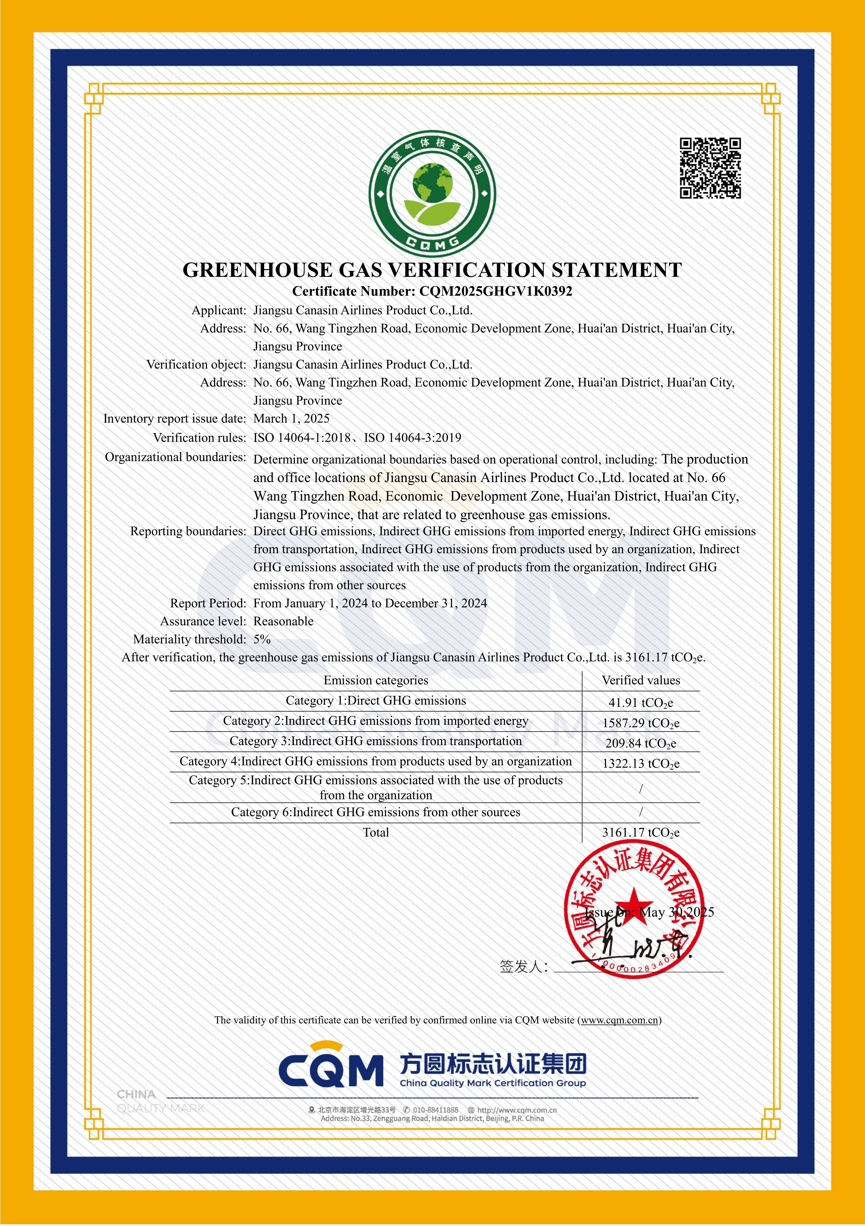 GREENHOUSE GAS VERIFICATION STATEMENT