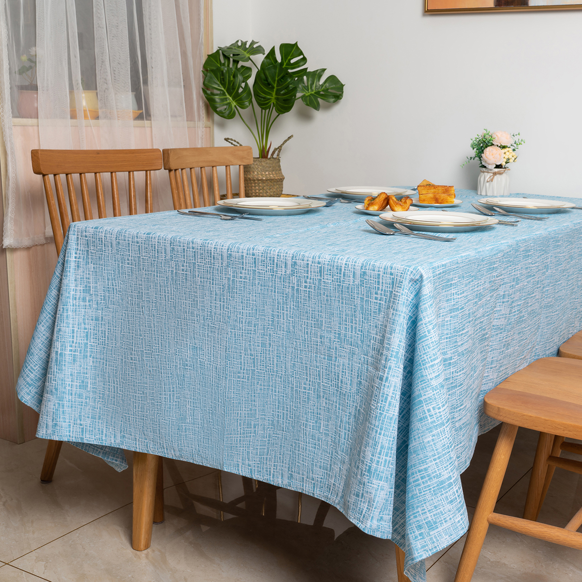 100% Cotton Blue Yarn Dyed Imitation Bamboo Yarn Tablecloth