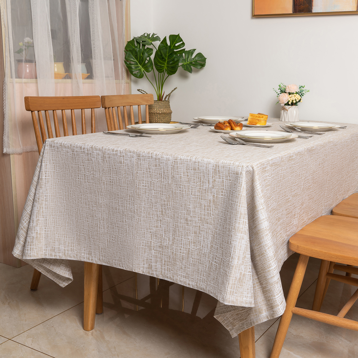 100% Cotton Grey Yarn Dyed Imitation Bamboo Yarn Tablecloth
