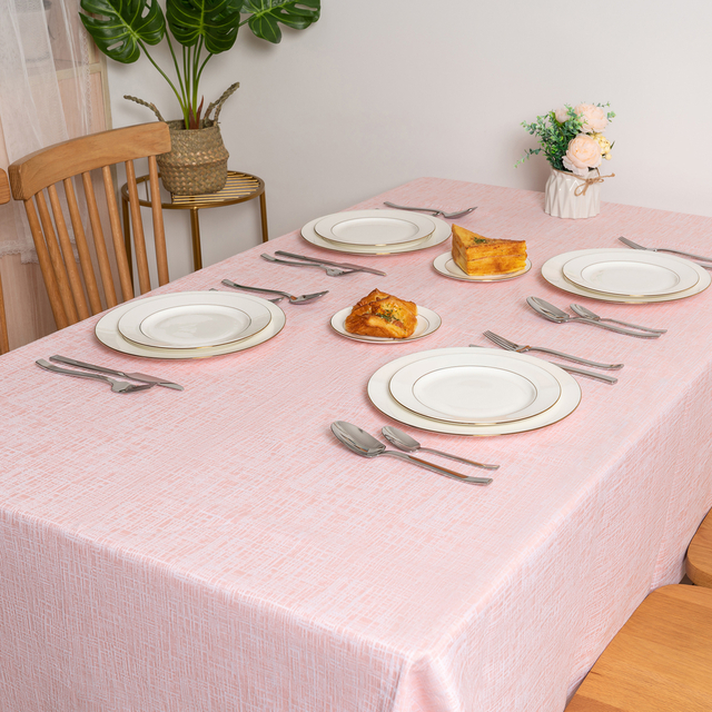 100% Cotton Pink Yarn Dyed Imitation Bamboo Yarn Tablecloth