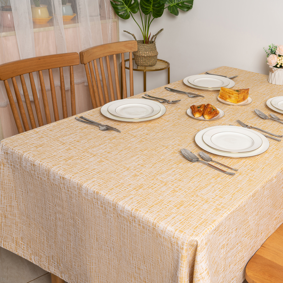 100% Cotton Yellow Yarn Dyed Imitation Bamboo Yarn Tablecloth